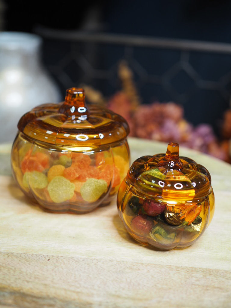 Glass pumpkin pot with lid,  medium