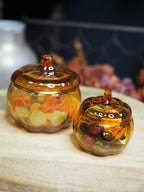 Glass pumpkin pot with lid, small