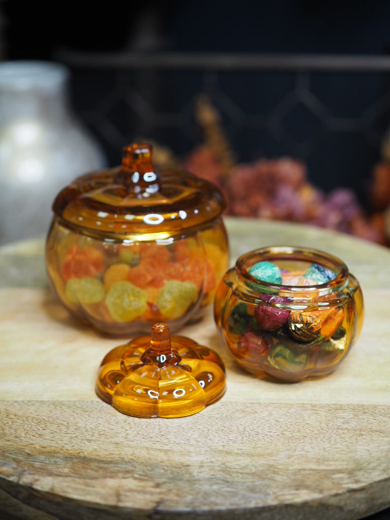 Glass pumpkin pot with lid,  medium