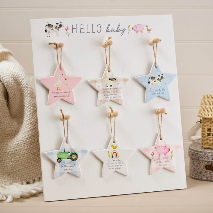 Mini farm ceramic star hanging decs