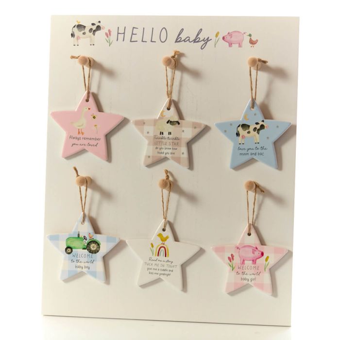Mini farm ceramic star hanging decs