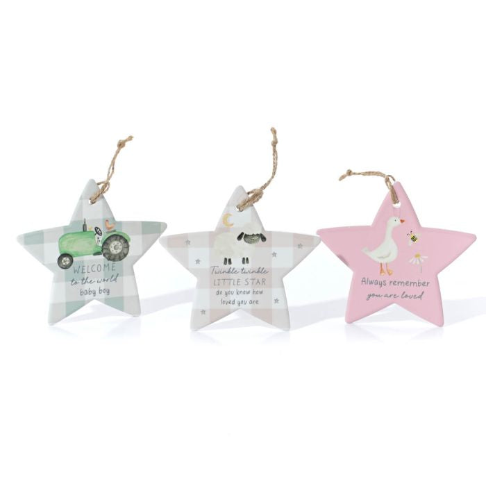 Mini farm ceramic star hanging decs