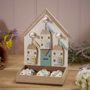 Cottage garden wooden house keyrings