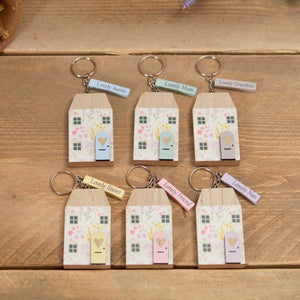 Cottage garden wooden house keyrings