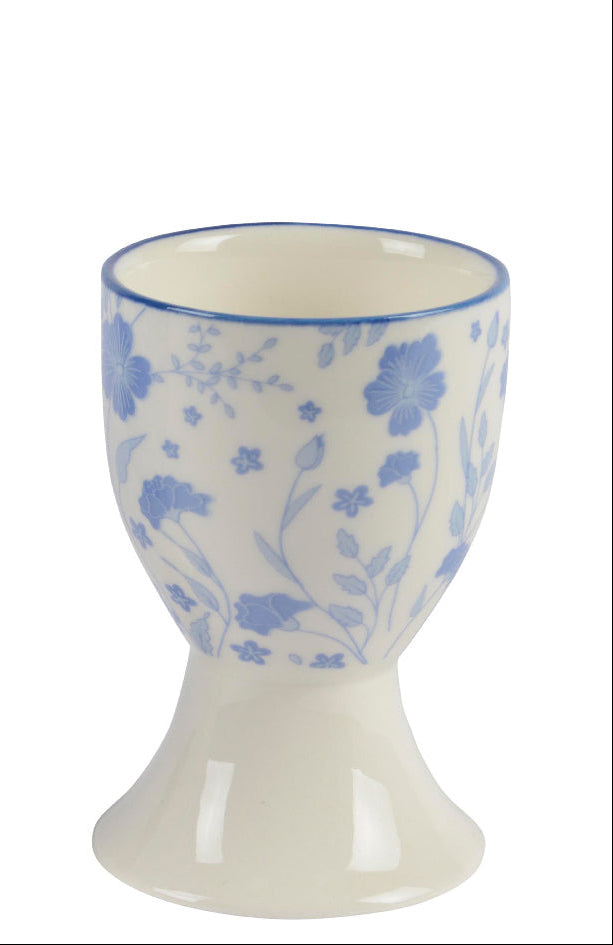 Blue & white floral print egg cups - Set of two