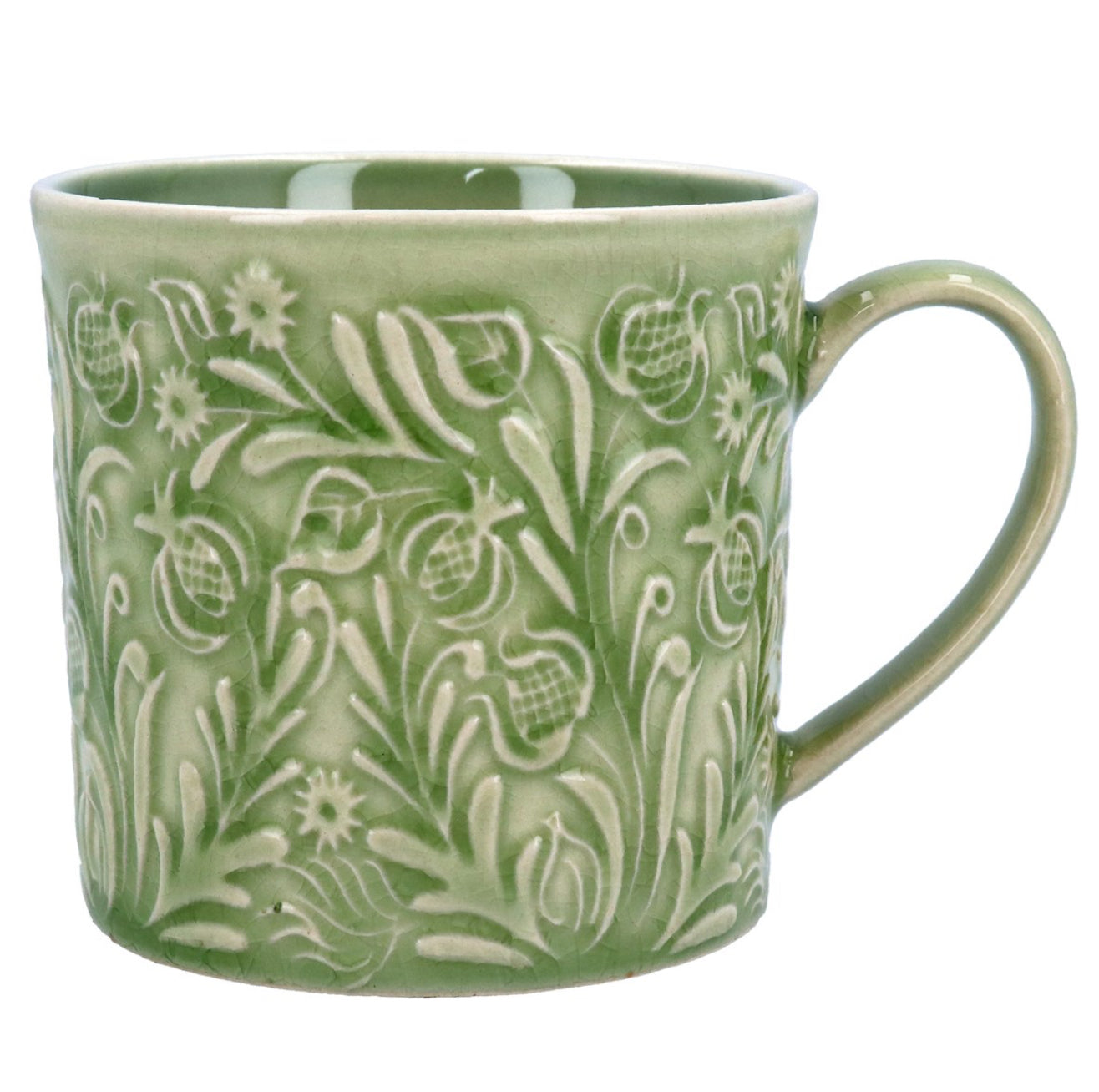 Country flowers green stoneware mini mug