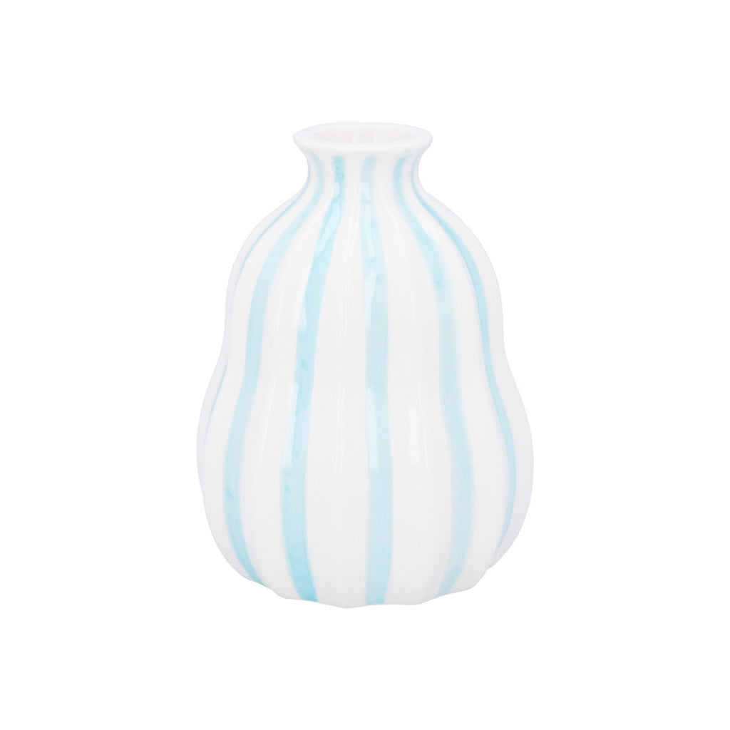 Blue stripe stoneware balloon decorative small vase