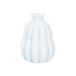 Blue stripe stoneware balloon decorative small vase