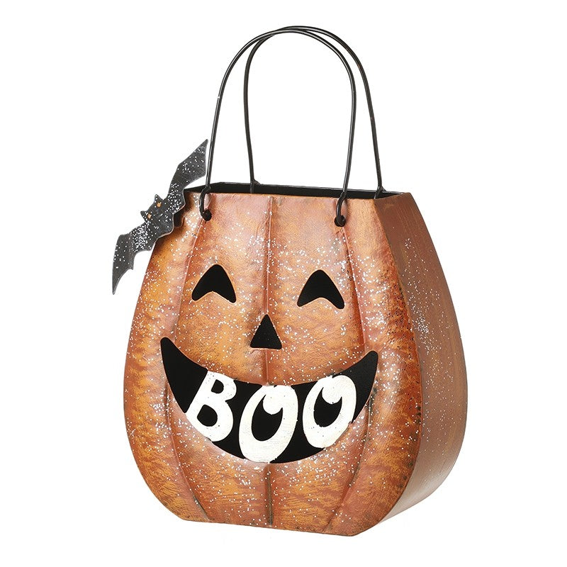 Orange metal ‘Boo’ pumpkin lantern