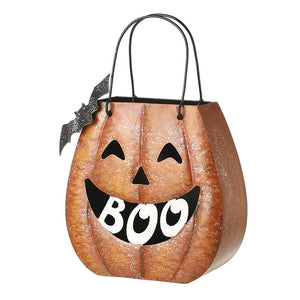 Orange metal ‘Boo’ pumpkin lantern