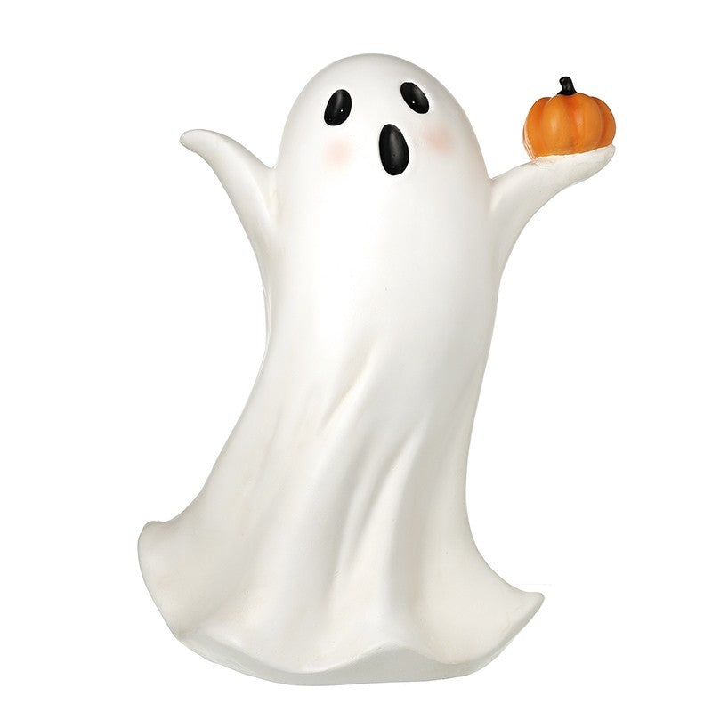 Tall ghost holding pumpkin