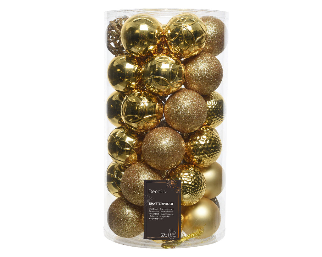 Shatterproof gold matt shiny & glitter bauble mix