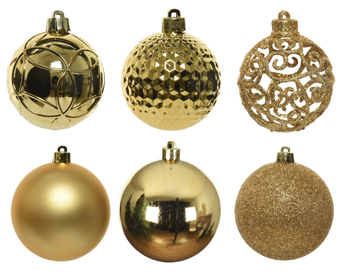 Shatterproof gold matt shiny & glitter bauble mix