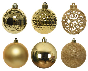 Shatterproof gold matt shiny & glitter bauble mix