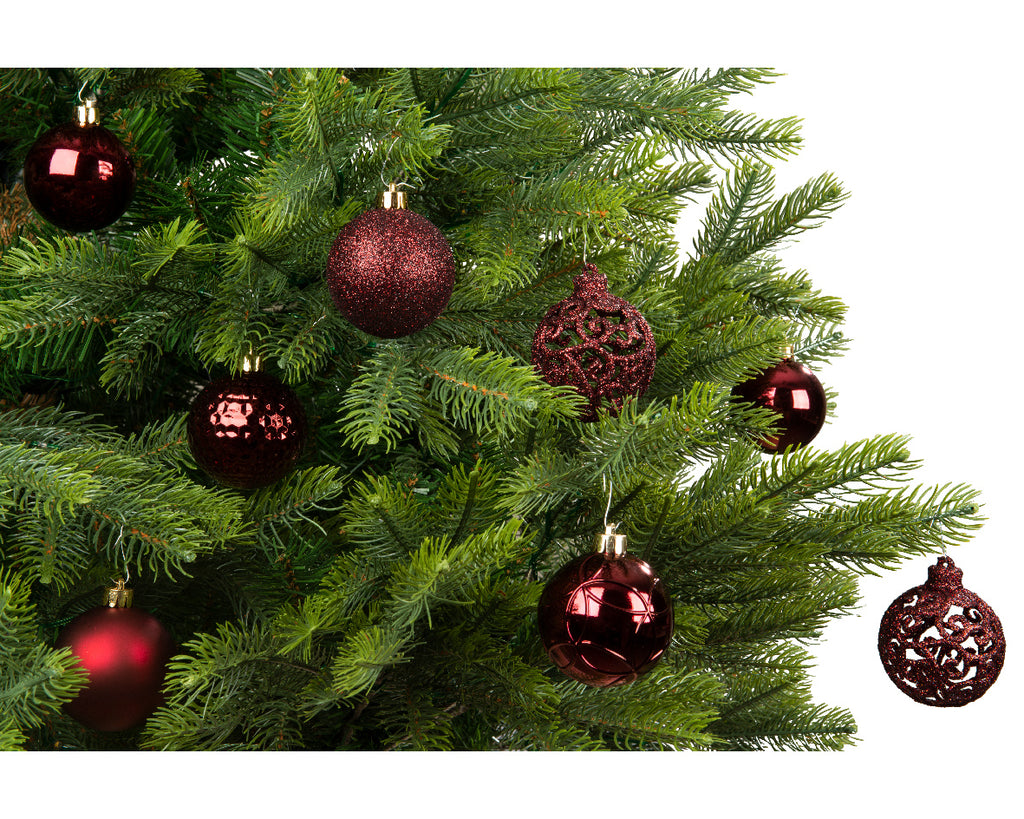 Shatterproof oxblood matt shiny & glitter bauble mix