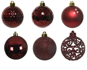 Shatterproof oxblood matt shiny & glitter bauble mix