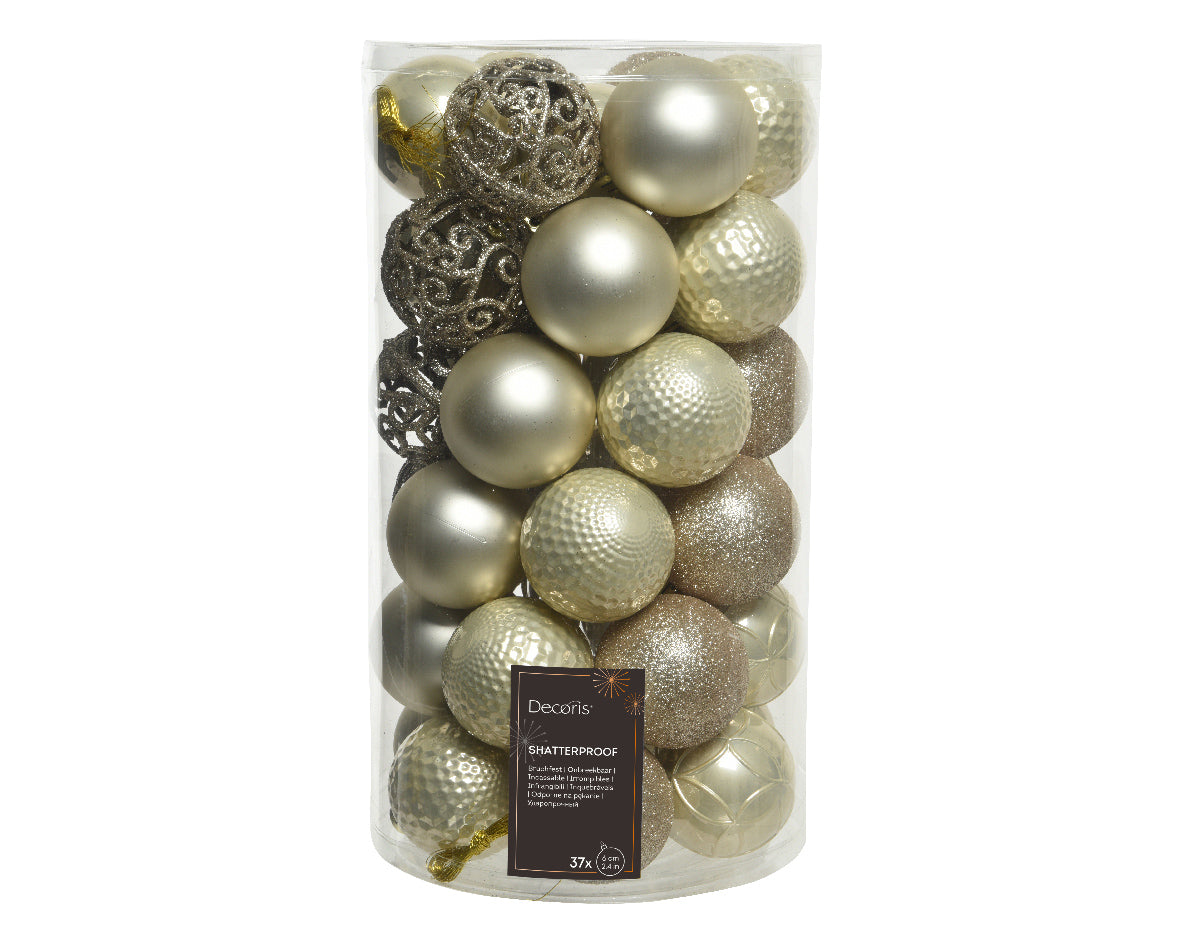 Shatterproof pearl matt shiny & glitter bauble mix
