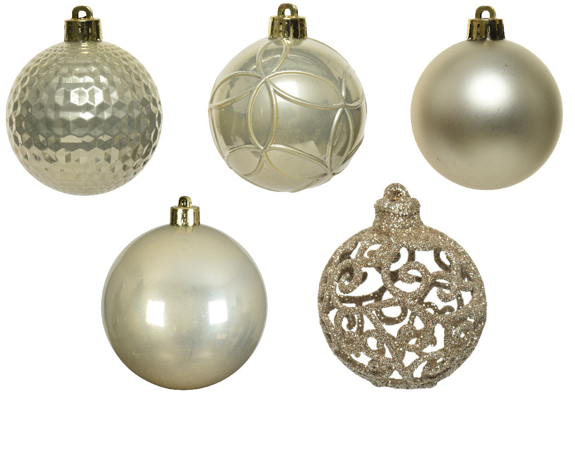 Shatterproof pearl matt shiny & glitter bauble mix