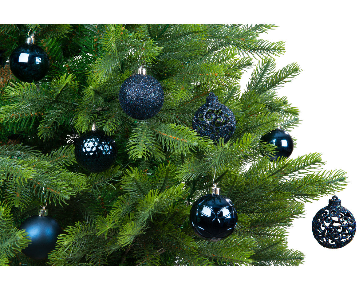 Shatterproof dark blue Matt shiny & glitter bauble mix