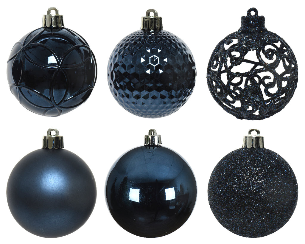 Shatterproof dark blue Matt shiny & glitter bauble mix