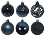 Shatterproof dark blue Matt shiny & glitter bauble mix
