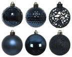 Shatterproof dark blue Matt shiny & glitter bauble mix