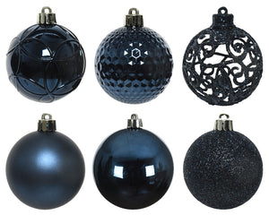 Shatterproof dark blue Matt shiny & glitter bauble mix
