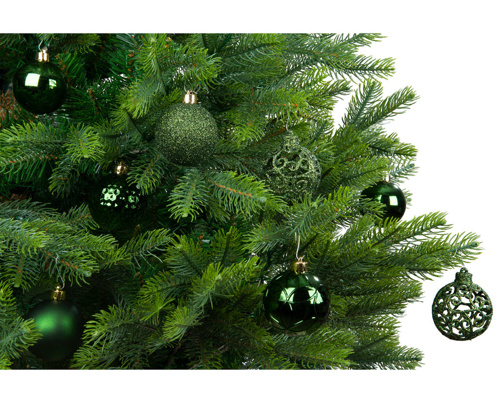 Shatterproof forest green matt shiny & glitter bauble mix