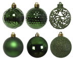 Shatterproof forest green matt shiny & glitter bauble mix