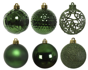 Shatterproof forest green matt shiny & glitter bauble mix