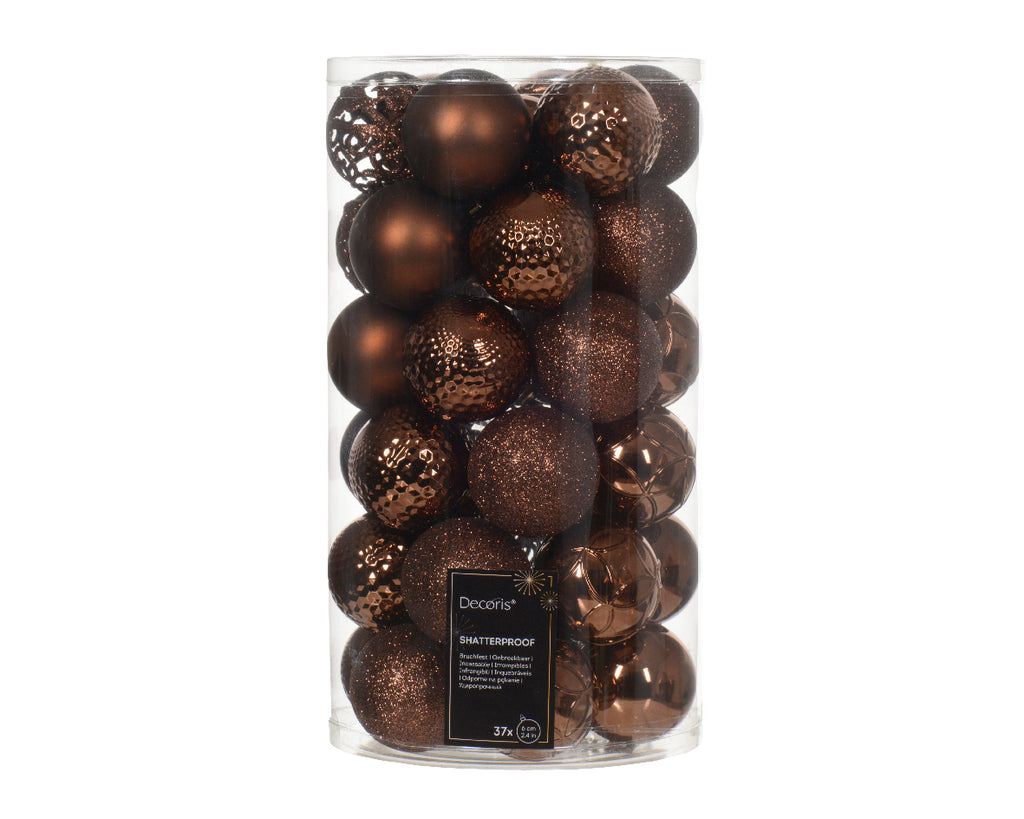 Shatterproof espresso matt shiny & glitter bauble mix