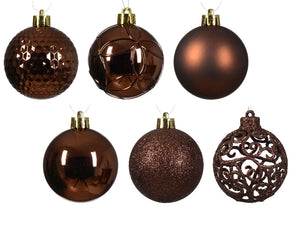 Shatterproof espresso matt shiny & glitter bauble mix