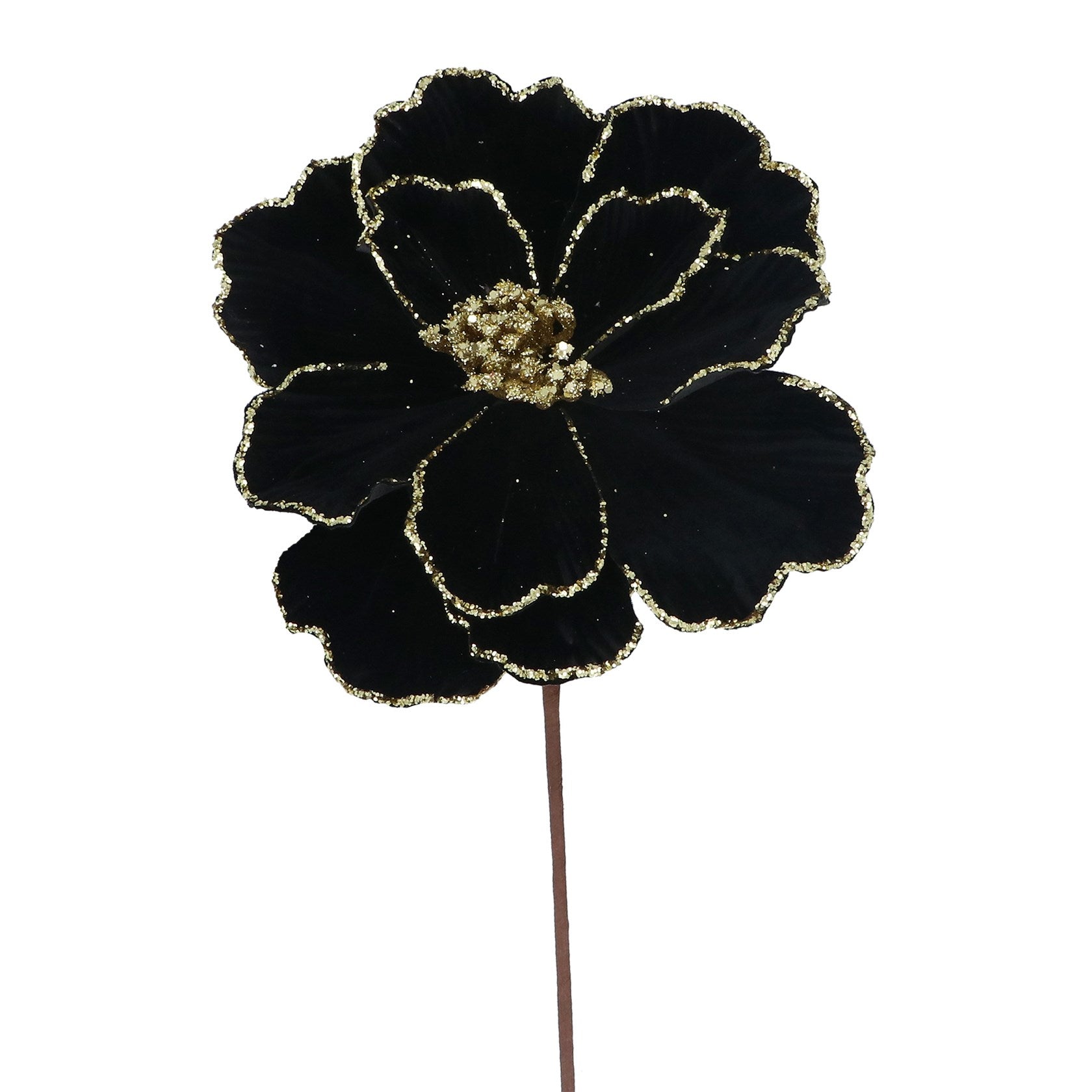 Black/gold velvet magnolia stem with gold glitter
