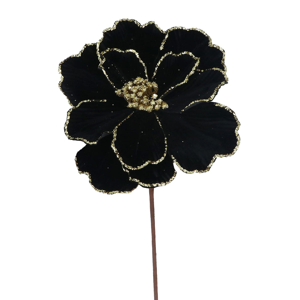 Black/gold velvet magnolia stem with gold glitter