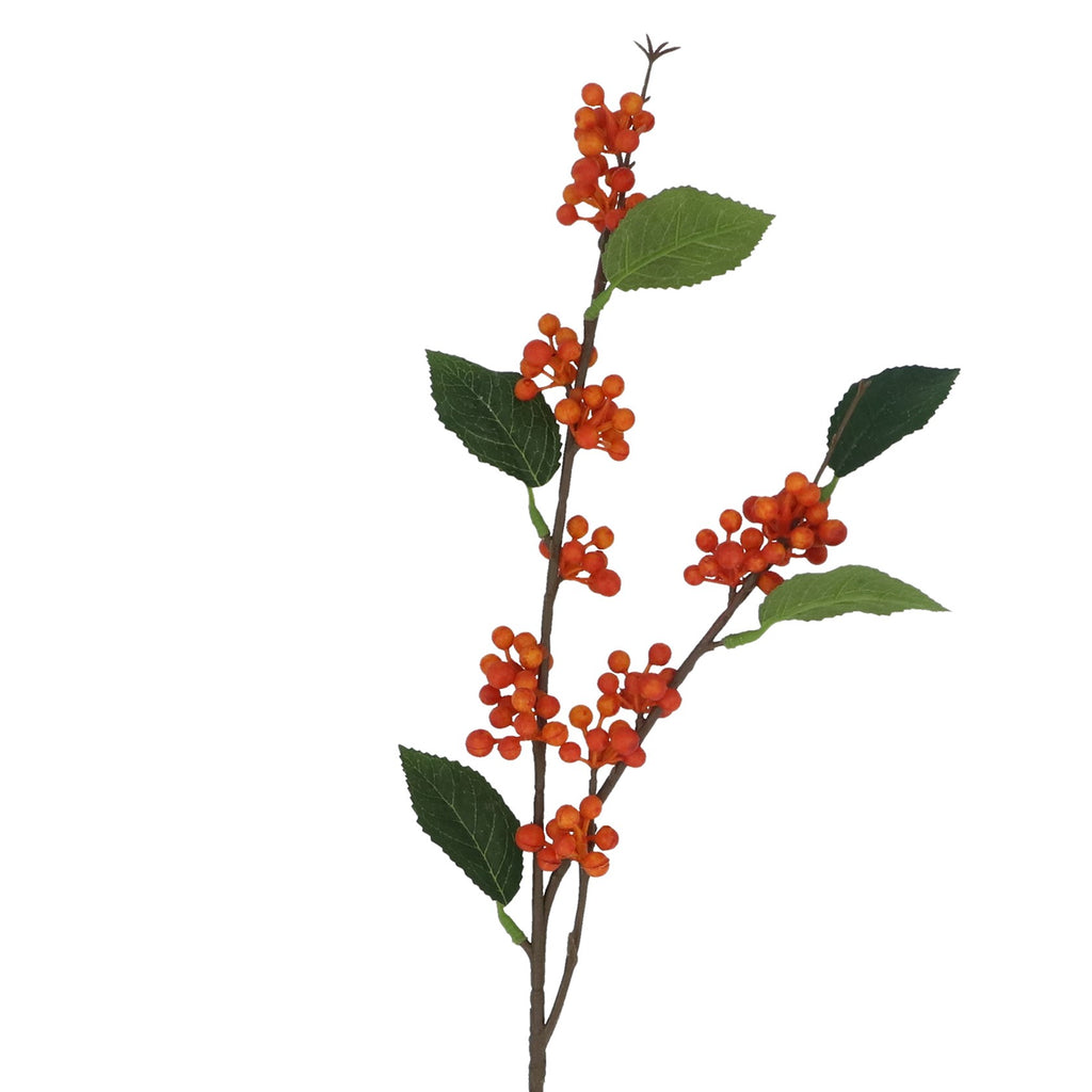 Red/orange mini berry cluster & leaf stem