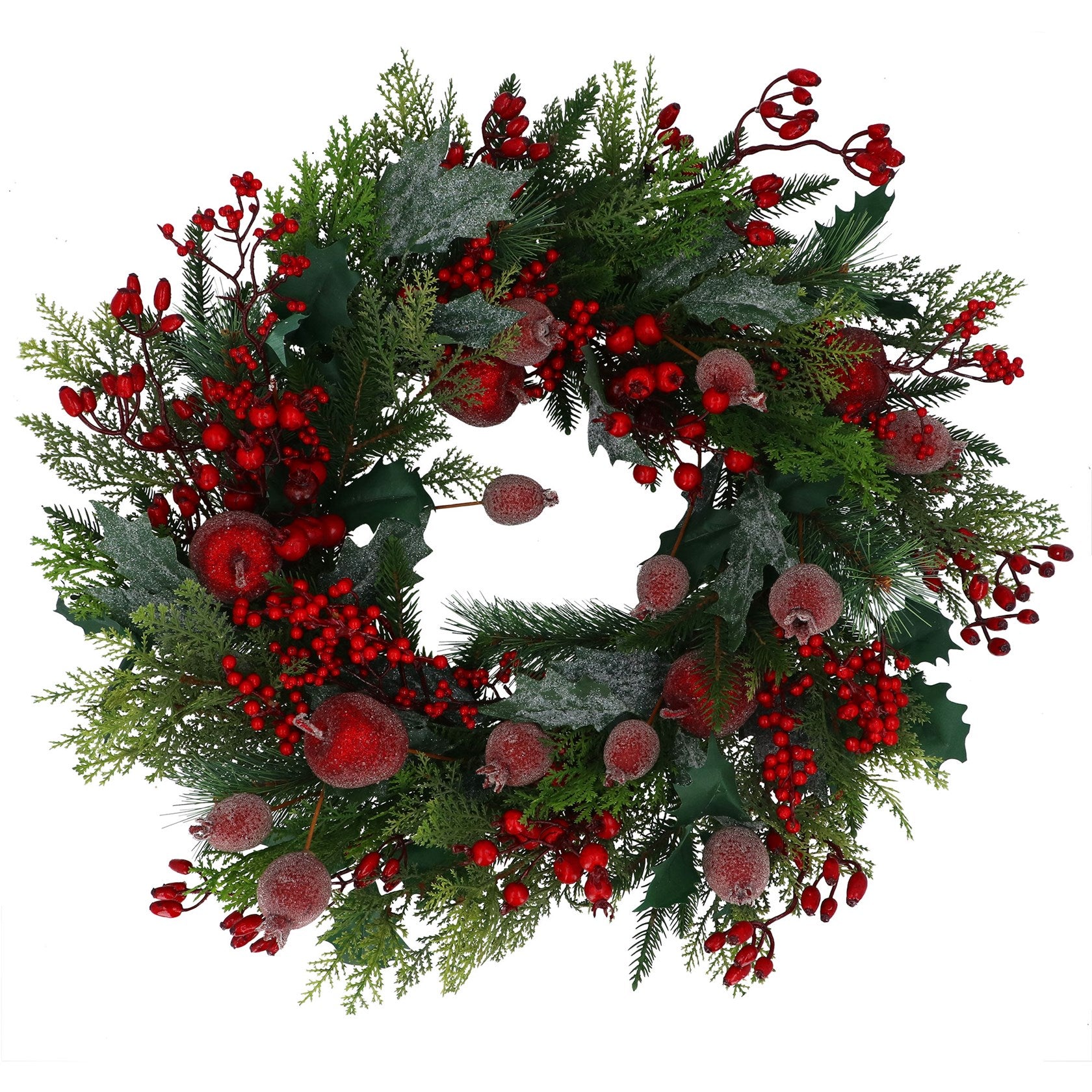 Beaded pomegranate/red berry fir wreath