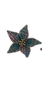 Tartan fabric poinsettia clips