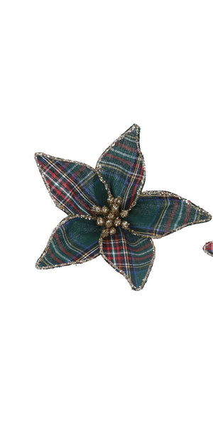 Tartan fabric poinsettia clips