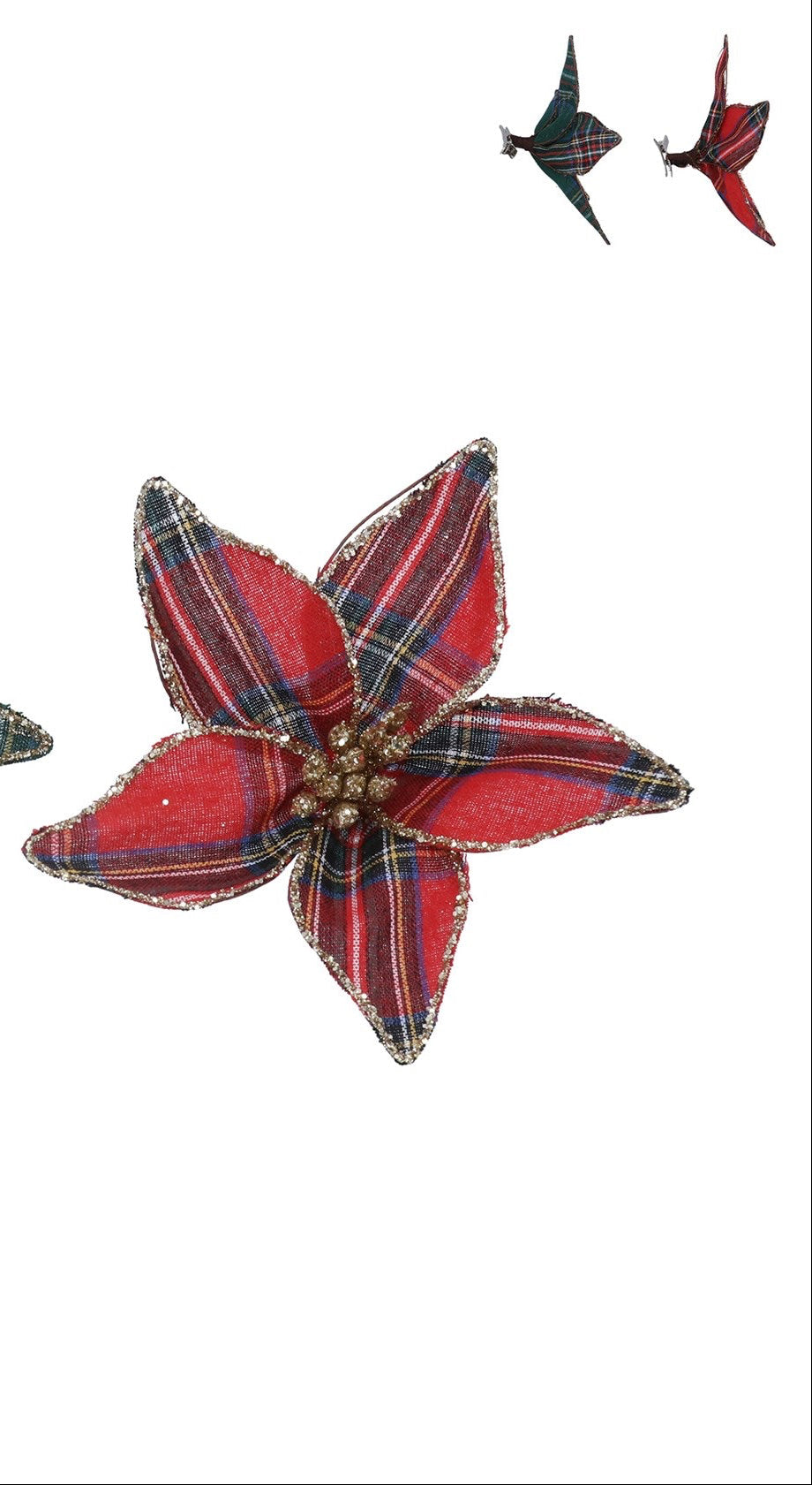 Tartan fabric poinsettia clips