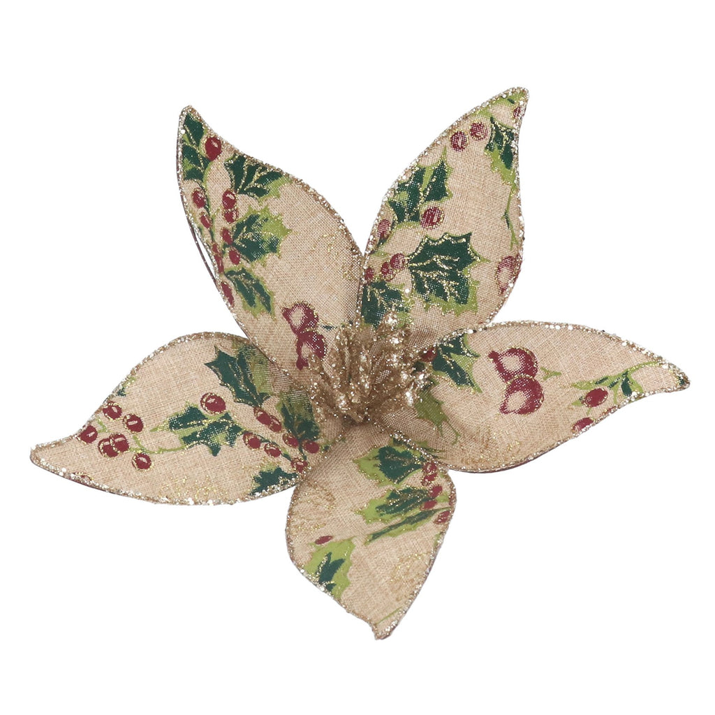 Rosehip print fabric poinsetta clip