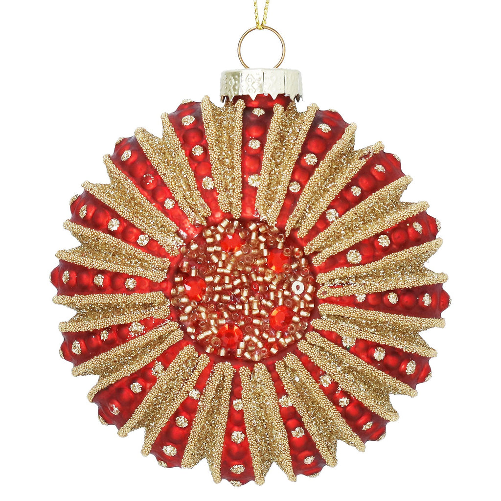 Red & gold glass ornate hanging disc decoration