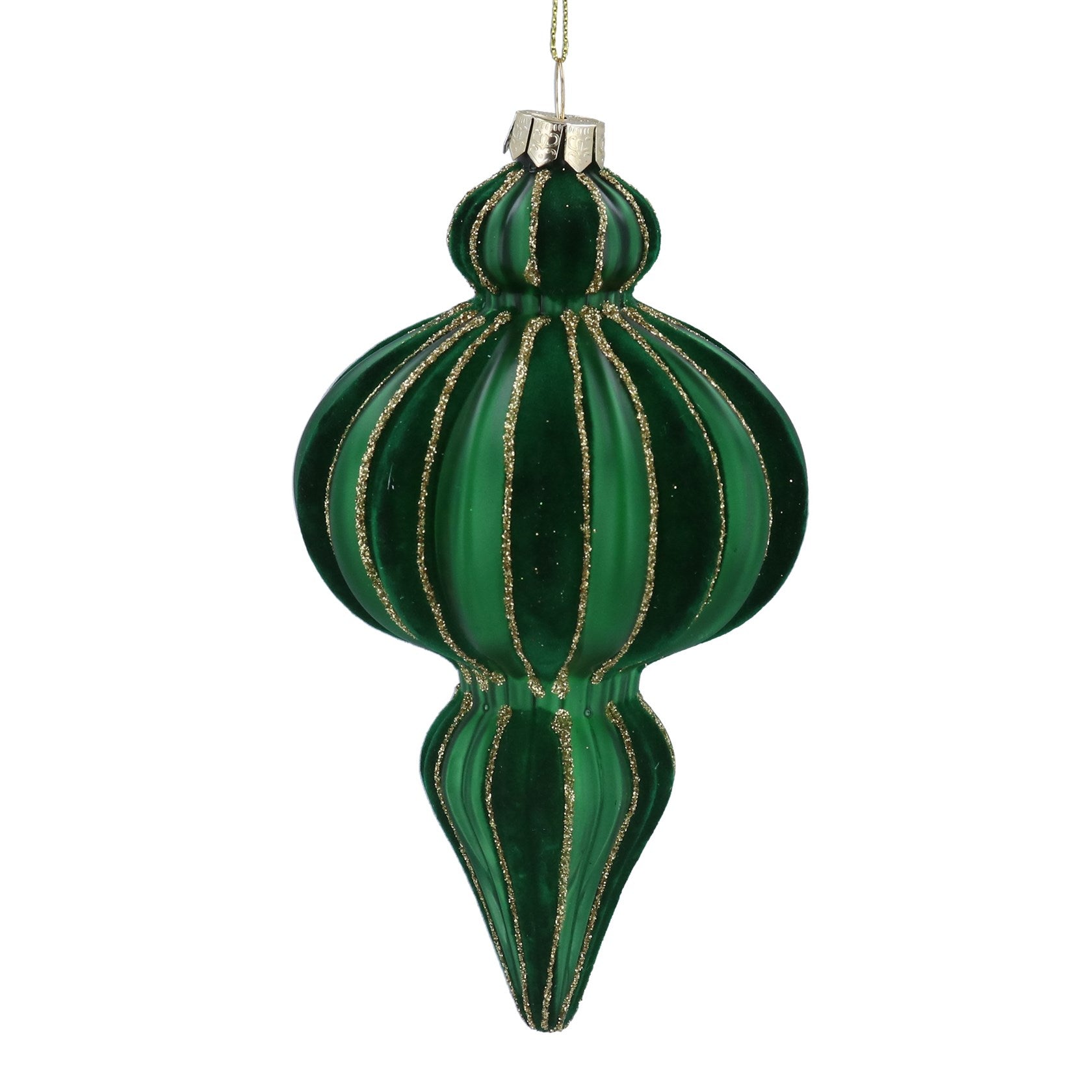 Green glass & velvet ogee hanging dec
