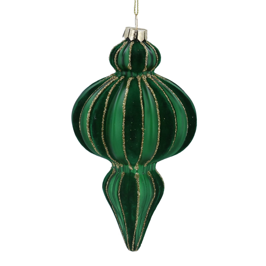 Green glass & velvet ogee hanging dec