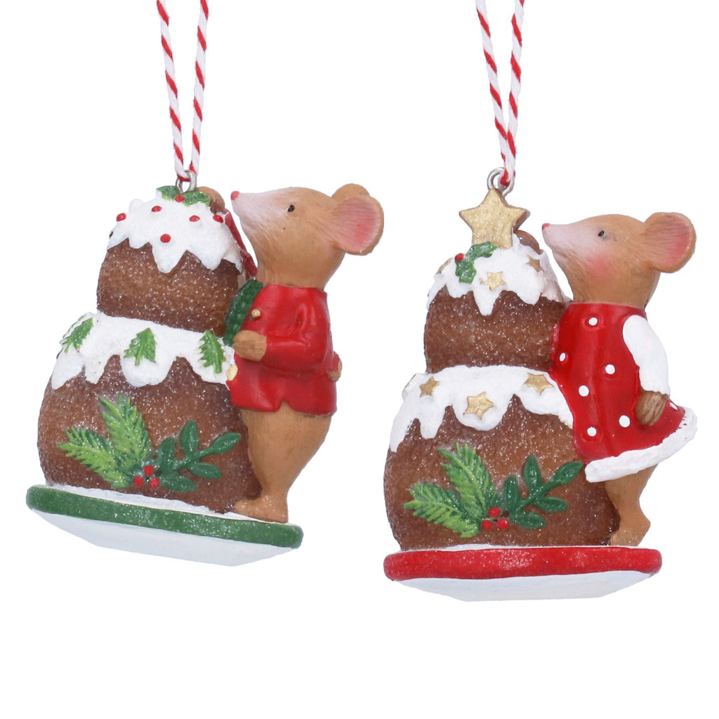 Cute mice with Christmas pudding hanging decs