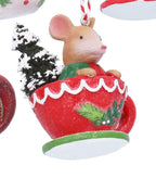 Cute mouse in teapot & teacup hanging decs