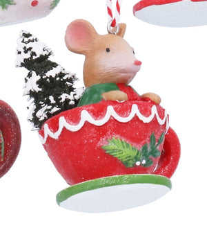 Cute mouse in teapot & teacup hanging decs