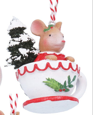 Cute mouse in teapot & teacup hanging decs