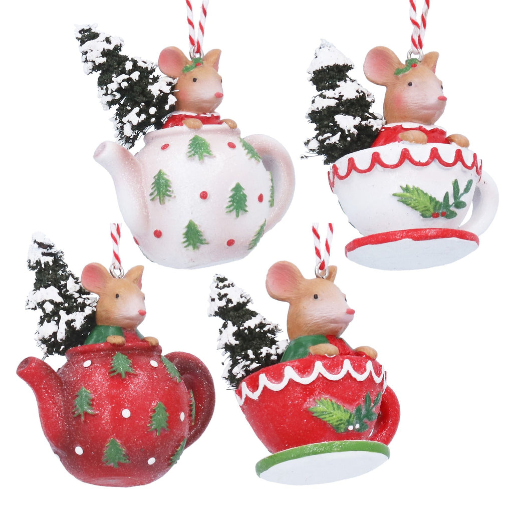 Cute mouse in teapot & teacup hanging decs