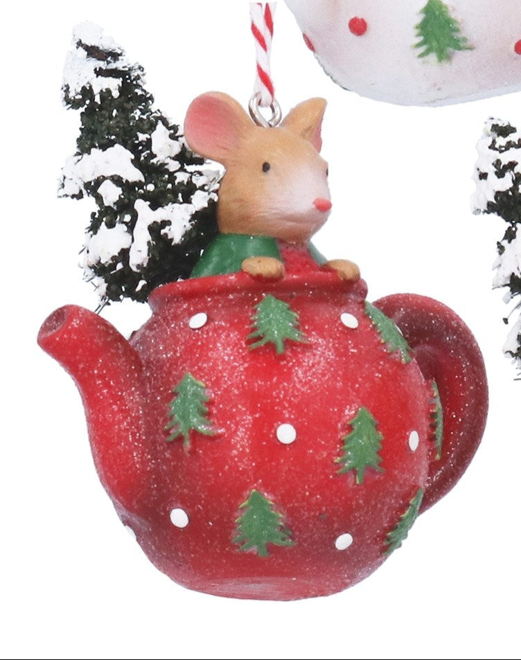 Cute mouse in teapot & teacup hanging decs
