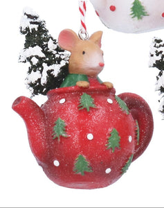 Cute mouse in teapot & teacup hanging decs